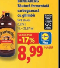 BUNDABERG Băutură fermentată carbogazoasă cu ghimbir 0,375 L