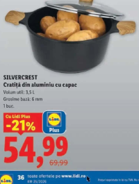 SILVERCREST Cratiță din aluminiu cu capac 3,5 L