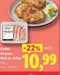 Cotlet de porc, fără os, feliat 400 g