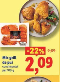 Mix grill de pui condimentat per 100 g
