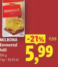 Milbona Emmental felii 150 g