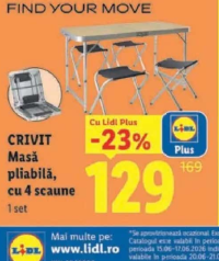 Crivit Masă pliabilă, cu 4 scaune 1 set