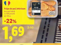 Pulpe de pui inferioare de la pui hrăniți cu 70% porumb per 100 g