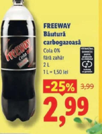 FREEWAY Băutură carbogazoasă Cola 0% fără zahăr 2 L