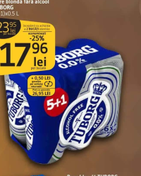 TUBORG Bere blondă fără alcool (5+1)x0.5 L