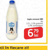Lapte consum SIM 1.5 L, 1.5% grăsime