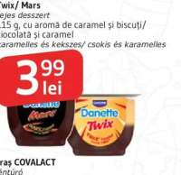 Desert lactat DANETTE Twix/ Mars 115 g, cu aromă de caramel și biscuiți/ ciocolată și caramel