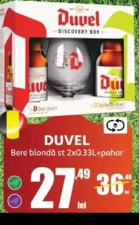 DUVEL Bere blondă st 2x0.33L+pahar