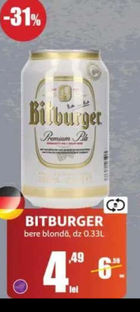 BITBURGER bere blondă, dz 0.33L