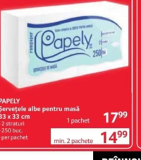 PAPELY Șervețele albe pentru masă 33 x 33 cm 250 buc