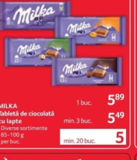 MILKA Tabletă de ciocolată cu lapte diverse sortimente 85-100 g