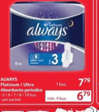 ALWAYS Platinum / Ultra Absorbante periodice 5/6/7/8/10 buc