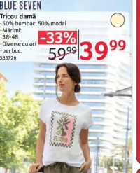 BLUE SEVEN Tricou damă 50% bumbac, 50% modal