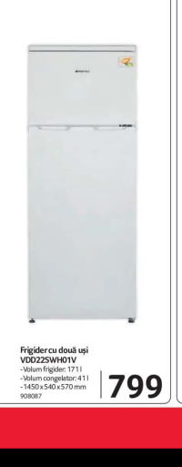 Vortex Frigider cu două uși VDD22SWH01V 212l