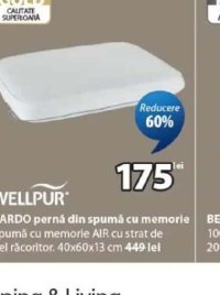 WELLPUR VARDO pernă din spumă cu memorie 40x60x13 cm
