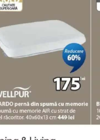 WELLPUR VARDO pernă din spumă cu memorie 40x60x13 cm
