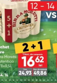 Pachet bere Birra Moretti l'autentica (5+1)x0.5L 3L