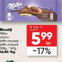 Milka Biscuiți choco jaffa mousse / jaffa zmeură 128g / 147g