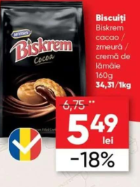 Biskrem Biscuiți cacao / zmeură / cremă de lămâie 160g