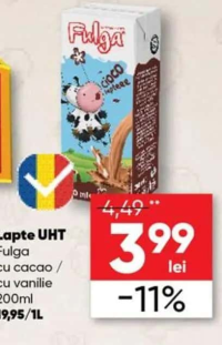 Fulga Lapte UHT cu cacao / cu vanilie 200ml