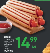 fiigo cafe MENIU 3 X Hot dog crenvurști / cabanos 3x130g 390g