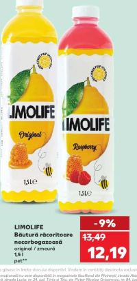 LIMOLIFE Băutură răcoritoare necarbogazoasă original / zmeură 1.5l