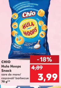CHIO Hula Hoops Snack sare de mare/ cașcaval/ barbecue 70 g
