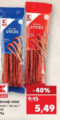 K-Classic Cârnați stick classic / de pui / chilli 120g