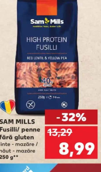 SAM MILLS Fusilli/ penne fără gluten linte - mazăre / năut - mazăre 250 g