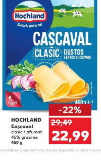 HOCHLAND Cașcaval clasic / afumat 45% grăsime 450 g