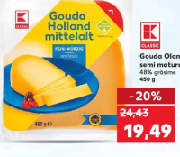 K-Classic Gouda Olanda semi maturată 48% grăsime 450 g