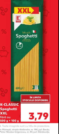K-Classic Spaghetti XXL fără ou 500g + 100g
