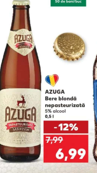 Azuga Bere blondă nepasteurizată 5% alcool 0,5 l