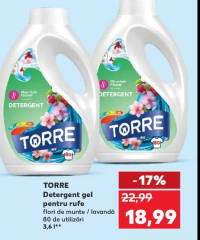 TORRE Detergent gel pentru rufe flori de munte / lavandă 80 de utilizări 3.6l