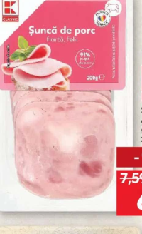 K-CLASSIC Șuncă de porc fiartă, feliată 200 g