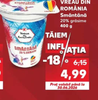 Vreau din România Smântână 20% grăsime 400 g