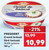 President Cremă de brânză fără lactoză 24,8% grăsime 180g