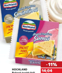 HOCHLAND Brânză topită felii smântână/șuncă/cașcaval 280 g