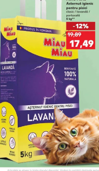 MIAU MIAU Asternut igienic pentru pisici clasic / lavandă / portocală 5 kg