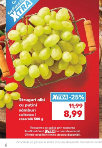 Struguri albi cu puțini sâmburi calitatea I caserolă 500 g