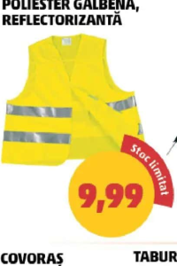 VESTĂ AUTO POLIESTER GALBENĂ, REFLECTORIZANTĂ