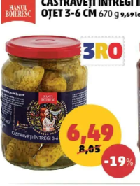 Hanul Boieresc Castraveți întregi în oțet 3-6 cm 670 g