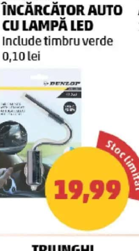DUNLOP ÎNCĂRCĂTOR AUTO CU LAMPĂ LED