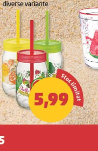 PAHAR DE STICLĂ CU CAPAC ȘI PAI diverse variante