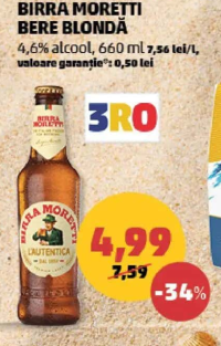 Birra Moretti Bere Blondă 4.6% alcool 660 ml