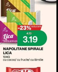 Lica Napolitane spirale 104g cu cacao/ cu fructe/ cu lămâie
