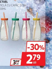 ACTUEL STICLĂ CU CAPAC ȘI PAI 300ML