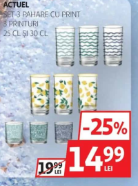 ACTUEL SET 3 PAHARE CU PRINT 3 PRINTURI 25 CL ȘI 30 CL