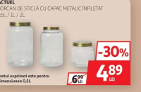ACTUEL BORCAN DE STICLĂ CU CAPAC METALIC ÎNFILETAT 0,5L