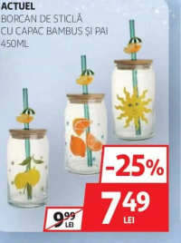 ACTUEL BORCAN DE STICLĂ CU CAPAC BAMBUS ȘI PAI 450ML